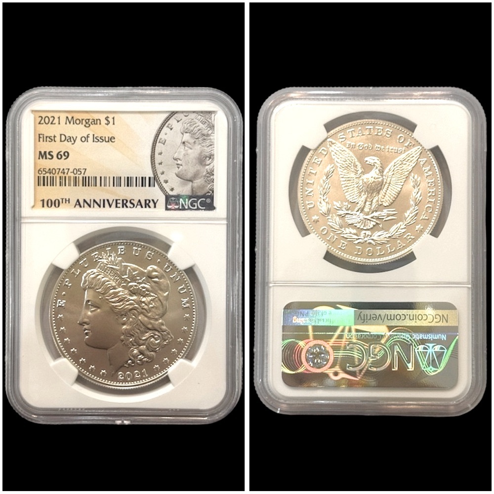 2021‎ MORGAN SILVER DOLLAR FIRST DAY OF ISSUE MS 69 GRADED NGC 100TH ANNIVERSARY